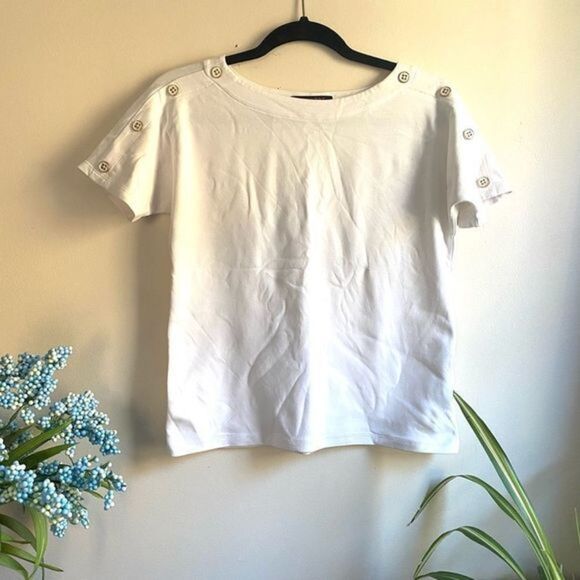 BANANA REPUBLIC Buttoned Shoulder Tshirt White‎ XSP - Picture 1 of 4